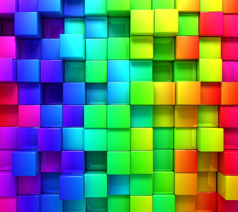 Color Cube 3D, abstract, box, colour, rainbow, square, HD wallpaper