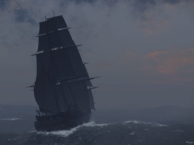 Foggy sea, ocean, sky, clouds, storm, fog, sea, sail, ship, nature, HD ...