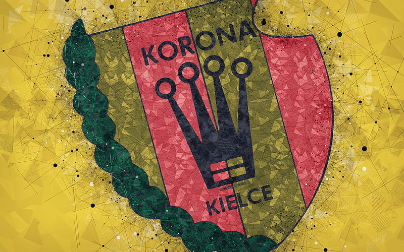 Korona Kielce geometric art, logo, yellow abstract background, Polish football club, Ekstraklasa, Kielce, Poland, football, creative art, HD wallpaper