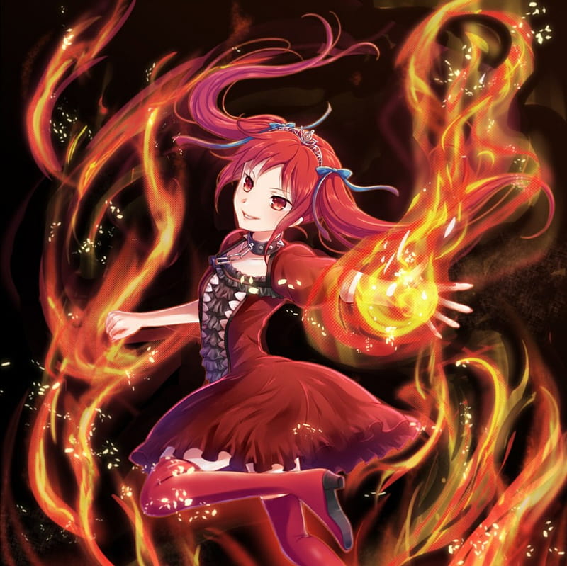 Wallpaper : illustration, anime, fire, magic, skull, girl