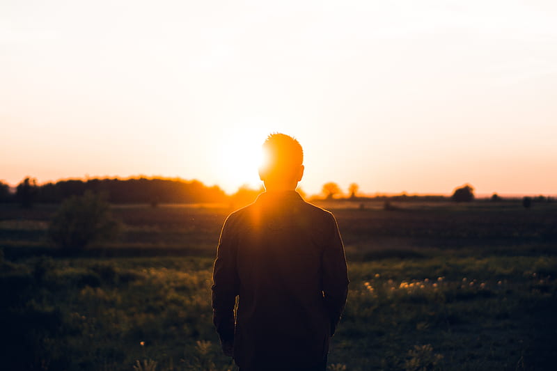 silhouette of man facing sunset, HD wallpaper