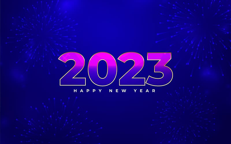 Happy New Year!, blue, card, 2023, new year, pink, HD wallpaper