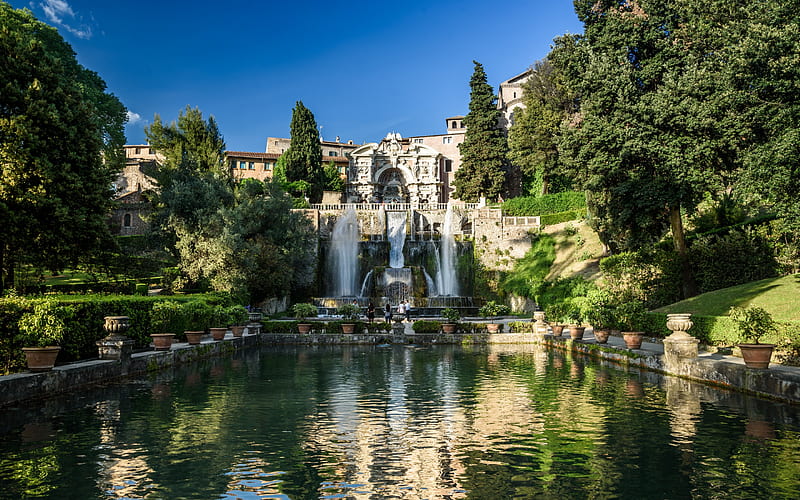 Villa dEste, Tivoli, lake, fountains, palace, Italy, Italian Renaissance garden, HD wallpaper