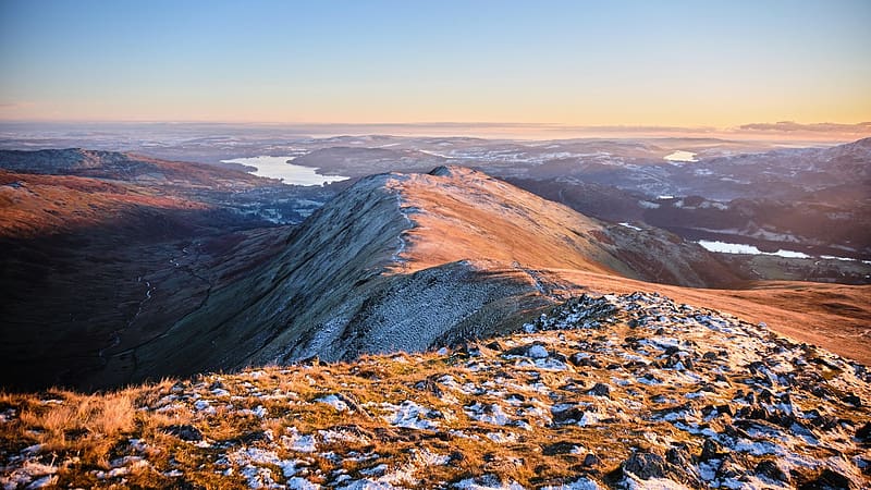 The Lake District taken from the top of the Fairfield Horseshoe, UK, landscape, sky, hills, snow, HD wallpaper