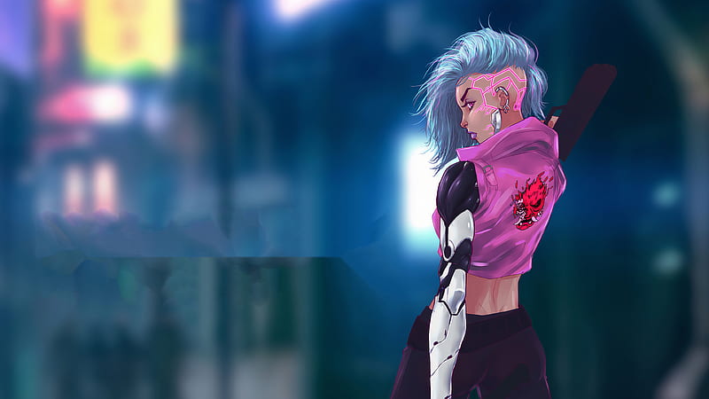 Cyberpunk Pink Hair Girl, cyberpunk, artwork, artist, artstation, HD wallpaper