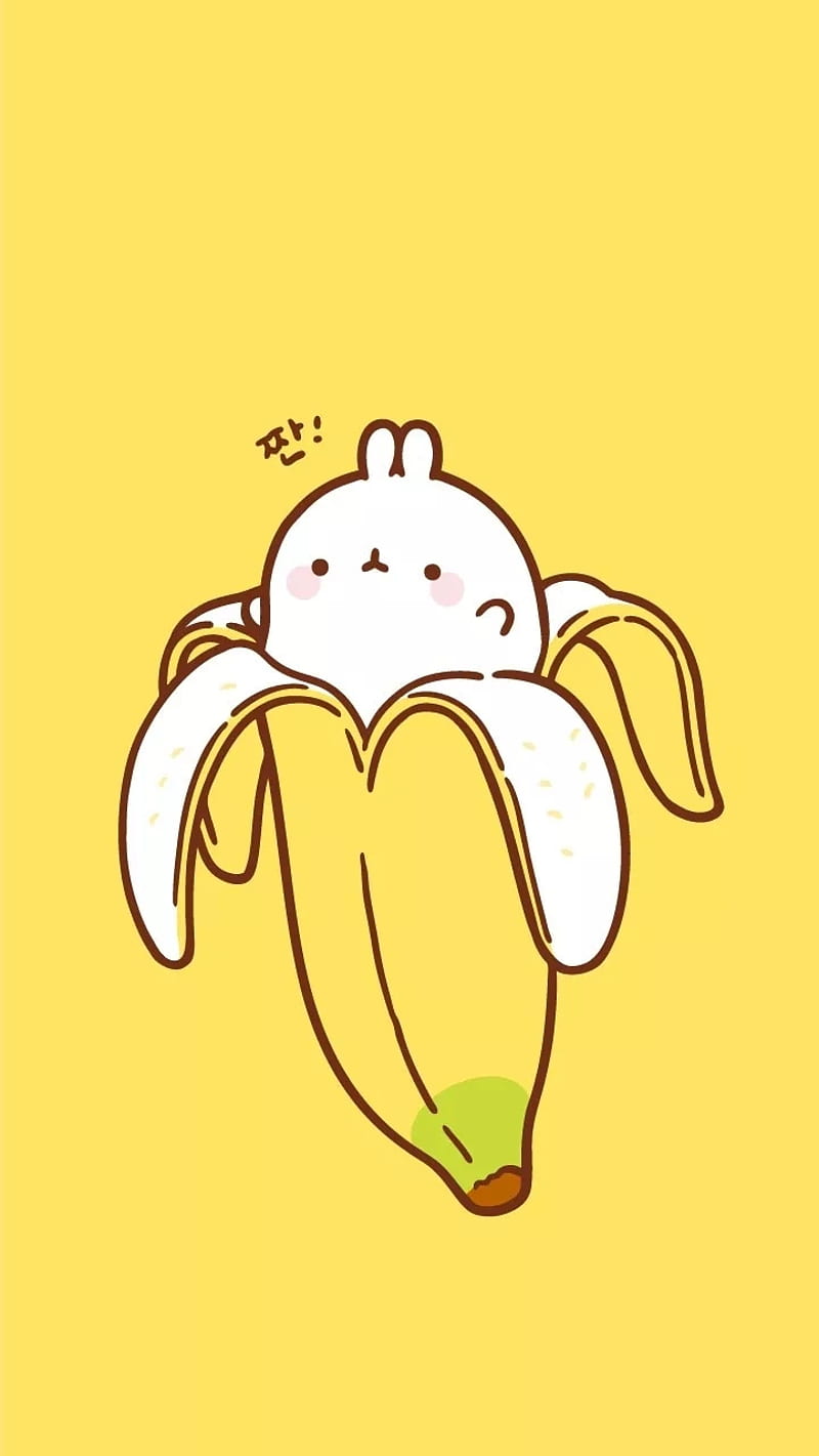 Bunny in a banana, cute, kawaii, white, yellow, HD phone wallpaper