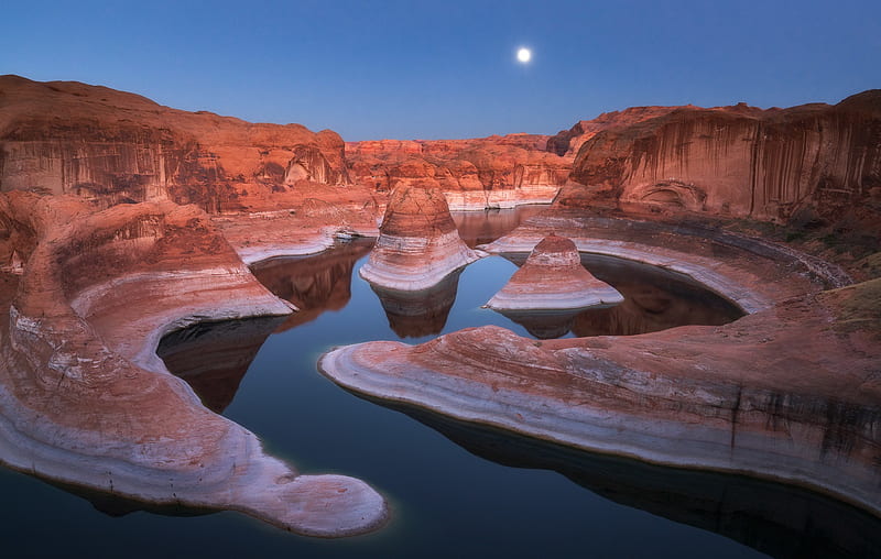 Nature, Canyon, Moon, Lakes, Reflection, Earth, Utah, River, Lake Powell, HD wallpaper