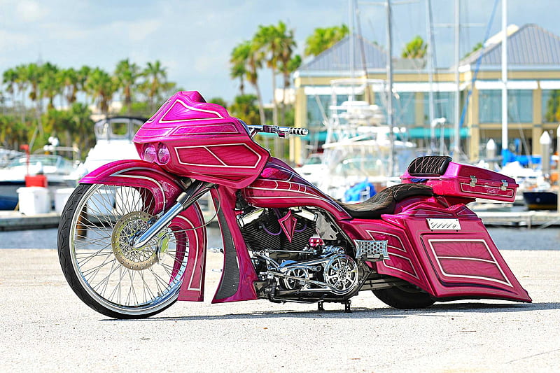 2008 Harley-Davidson Road Glide, Bike, Pink, Custom, HD wallpaper