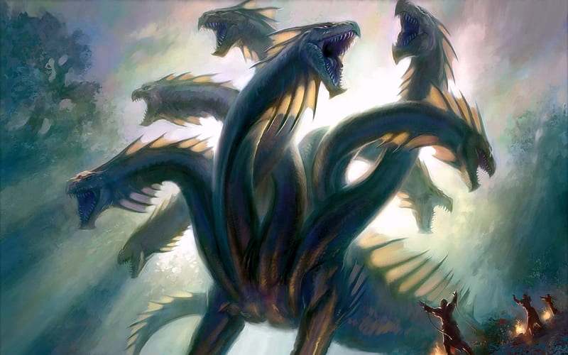 8 Headed Hydra, hydra, fantasy, myth, legend, monster, dragon, creature, HD wallpaper