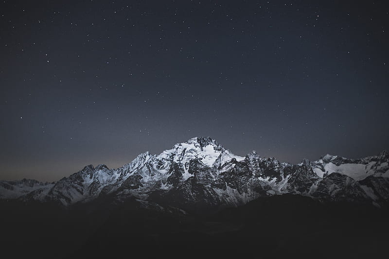 mountain, night, starry sky, dark, HD wallpaper
