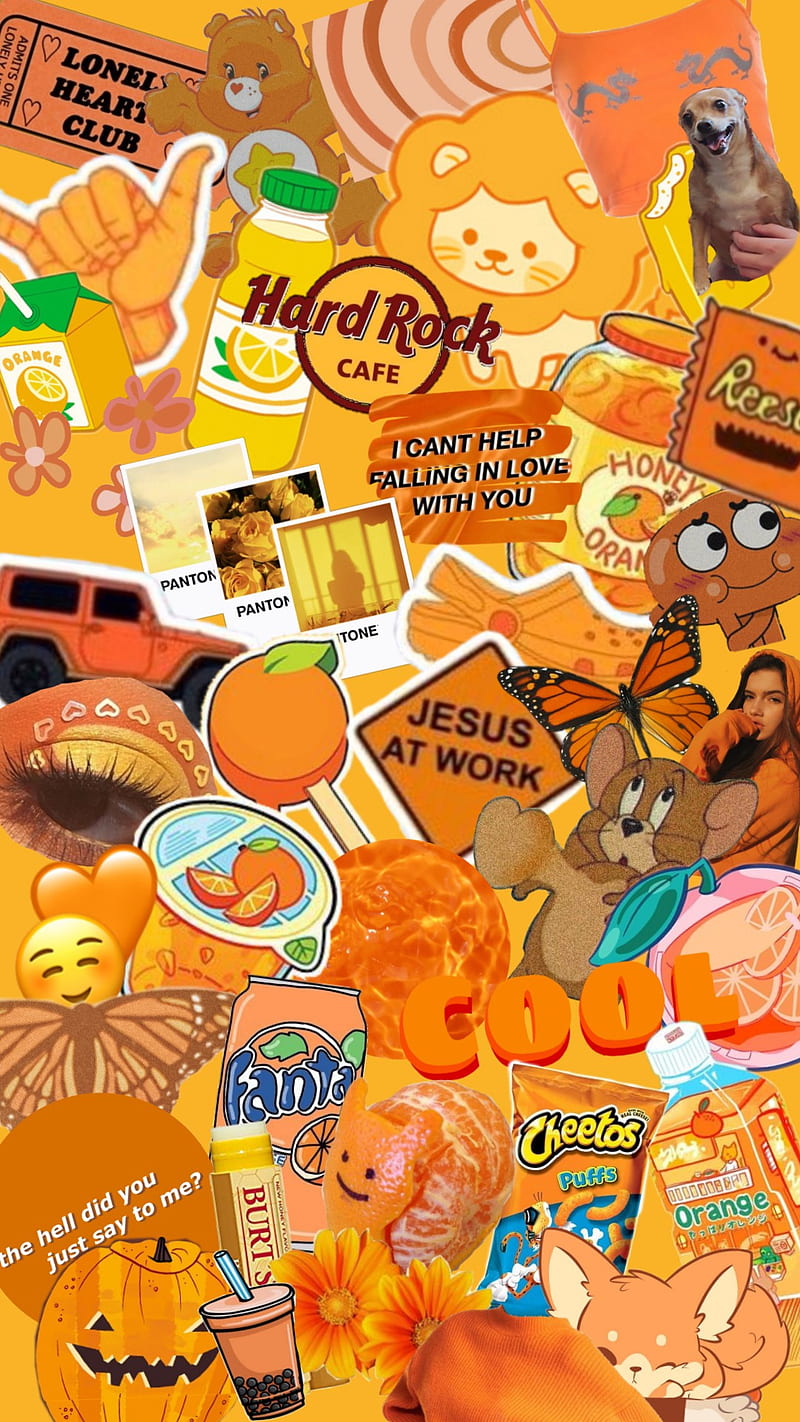 Orange aesthetic, art, collage, cute, HD phone wallpaper