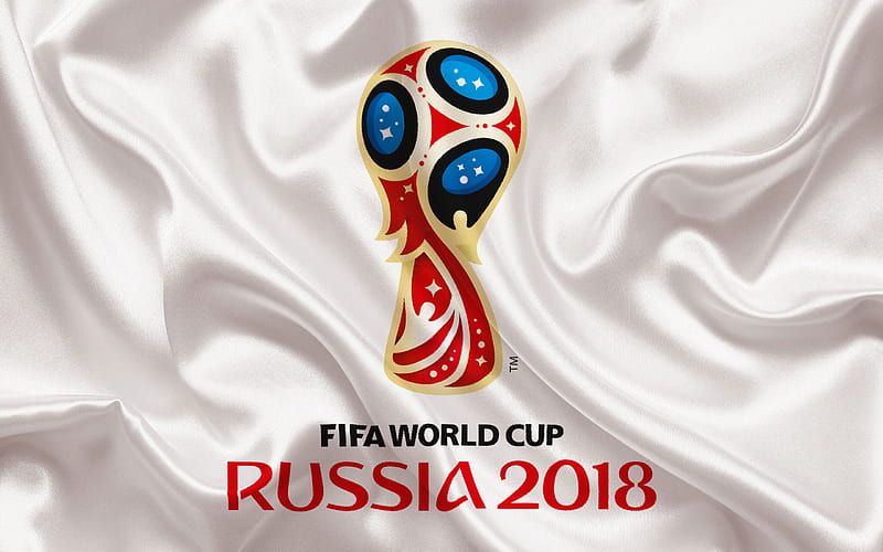 2018 FIFA World Cup, Russia 2018, emblem, logo, soccer, white silk, Russia, HD wallpaper