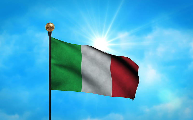 Italian flag, blue sky, Asia, national symbols, Flag of Italy, flagpole, Italy, Europian countries, Italy 3D flag, HD wallpaper