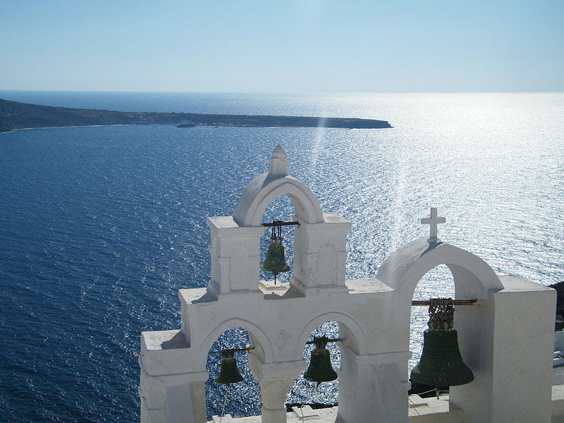 Santorini view, greece, oia, view, santorini, sea, blue, HD wallpaper