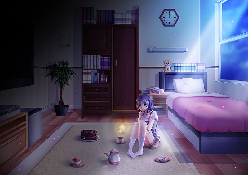 Anime Girl Alone In Room On Her Birtay, anime-girl, anime, alone, sad, artist, artwork, digital-art, HD wallpaper
