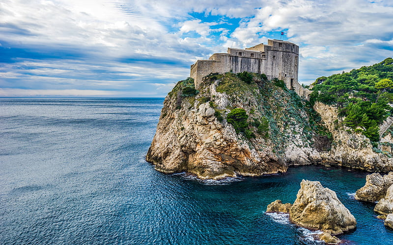 Dubrovnik castle, Adriatic sea, rocks, coast, seascape, Dubrovnik, Croatia, HD wallpaper