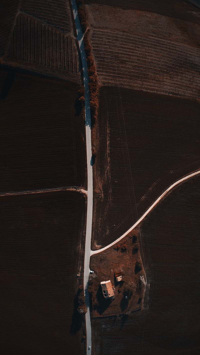 road, field, aerial view, vast, HD phone wallpaper