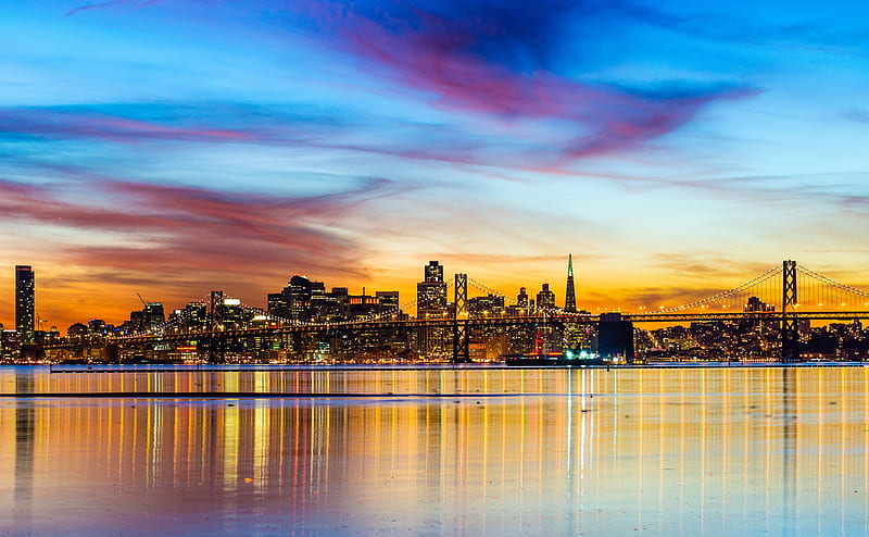 City Sunset Ultra, City, Sunset, California, Oakland, San Francisco Bay Area, HD wallpaper