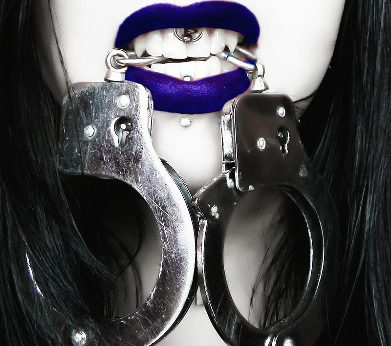 Handcuff vampire I, fetish, handcuffs, mouth, raven, starbl00d, HD wallpaper