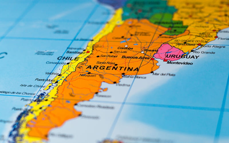 Map of Argentina, administrative map, macro, South America, map of Chile, Argentina, HD wallpaper