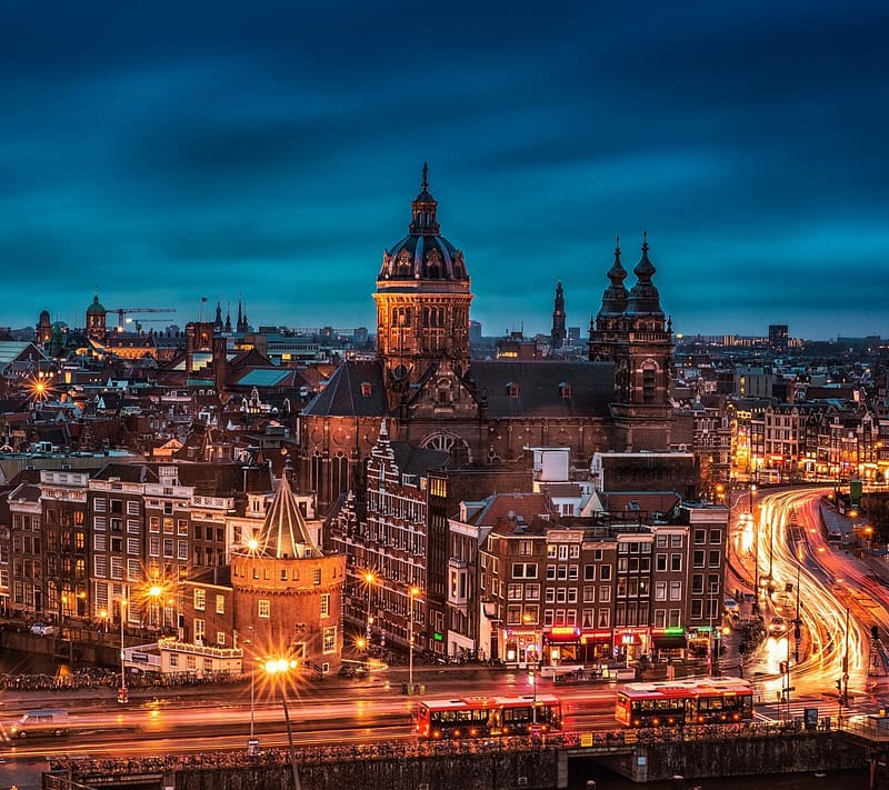 Cities, Night, Street, Netherlands, Amsterdam, HD wallpaper