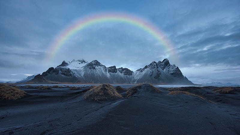 Rainbow Over Snowy Mountain, HD wallpaper