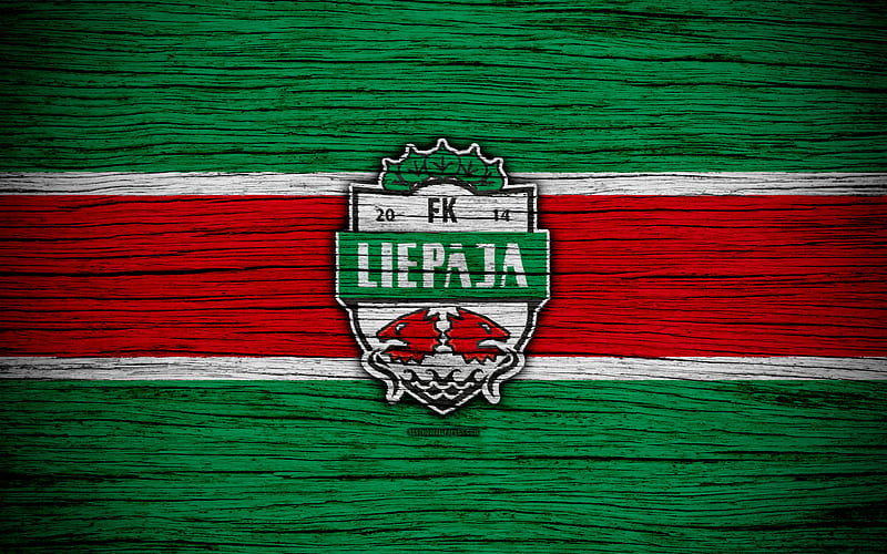 Liepaja FC soccer, Latvian football club, logo, SynotTip Virsliga, FK Liepaja, Latvia, football, wooden texture, FC Liepaja, HD wallpaper