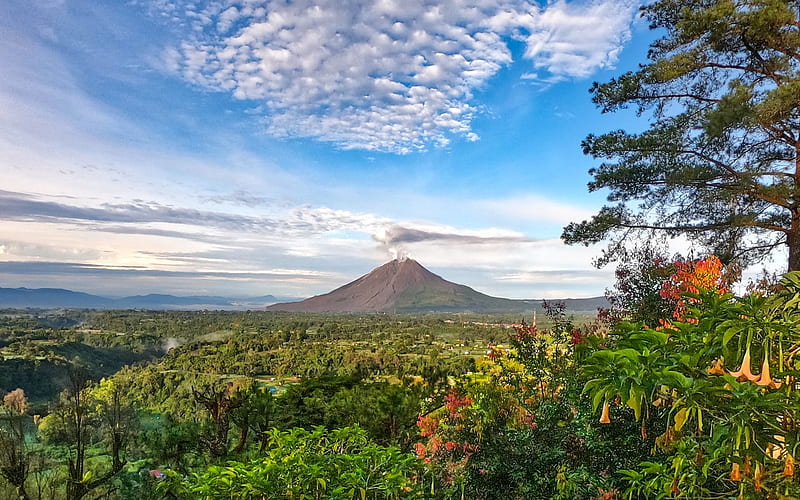 Volcano in Sumatra, Sumatra, mountain, clouds, volcano, HD wallpaper
