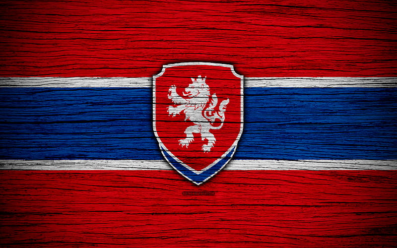 Czech Republic national football team, logo, Europe, football, wooden texture, soccer, Czech Republic, European national football teams, Czech Football Federation, HD wallpaper