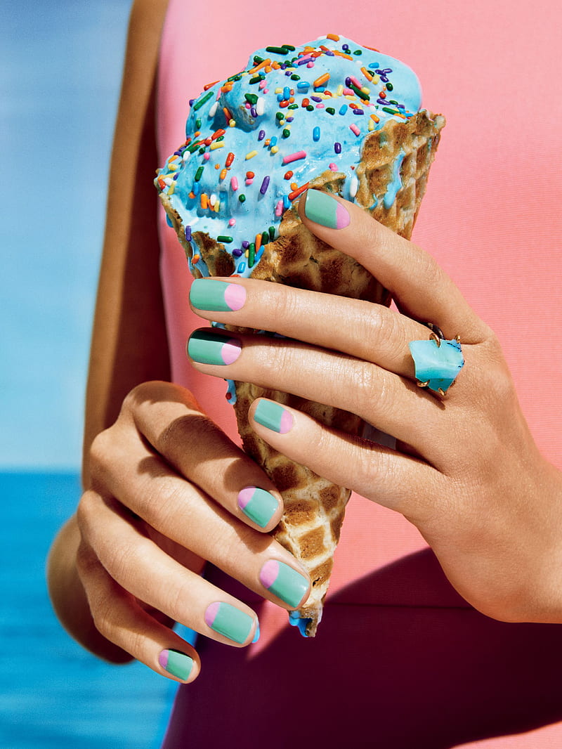 food, ice cream, hands, painted nails, manicured nails, HD phone wallpaper
