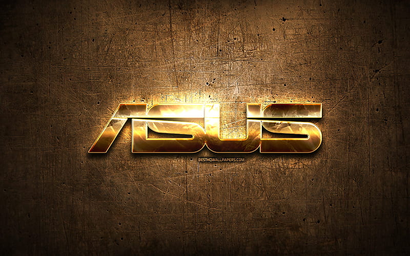 Asus golden logo, artwork, brown metal background, creative, Asus logo, brands, Asus, HD wallpaper