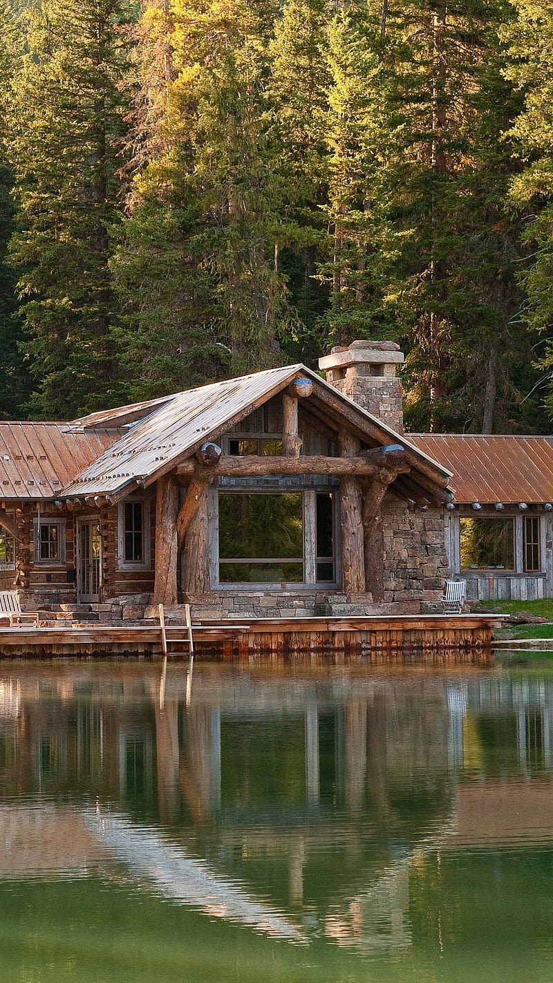 House On The Lake, dock, stone, wood, HD phone wallpaper