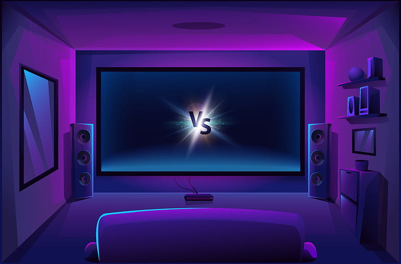 Home theater with big music speakers. Game room interior. Night apartment. Big TV screen. Vector illustration. 2052348 Vector Art at Vecteezy, Arcade Room, HD wallpaper