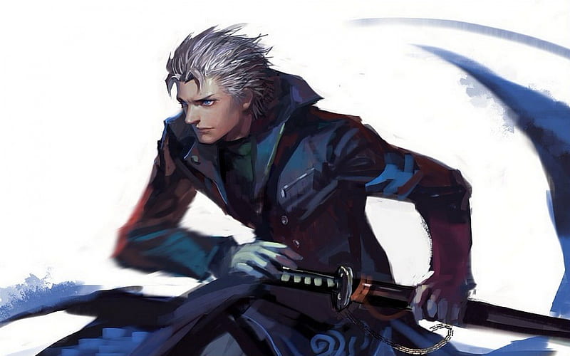 Vergil from devil may cry 5 in an anime art style