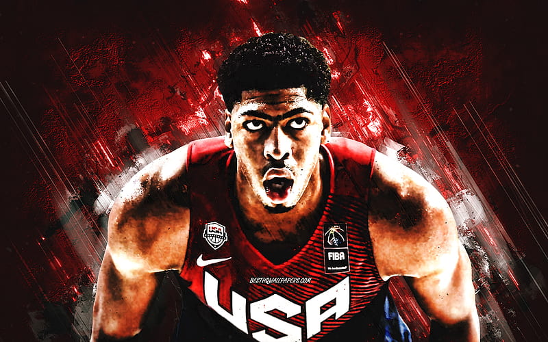 Anthony Davis, USA national basketball team, USA, American basketball player, portrait, United States Basketball team, red stone background, HD wallpaper