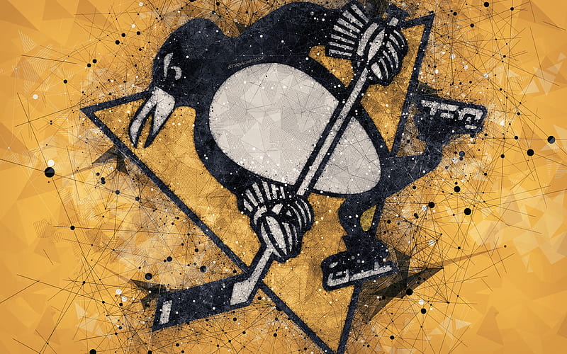 Pittsburgh Penguins American hockey club, creative art, logo, emblem, NHL, geometric art, yellow abstract background, hockey, Pittsburgh, Pennsylvania, USA, National Hockey League, HD wallpaper