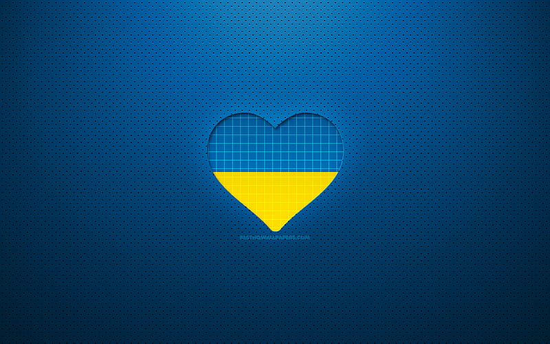 I Love Ukraine Europe, blue dotted background, Ukrainian flag heart, Ukraine, favorite countries, Love Ukraine, Ukrainian flag, HD wallpaper