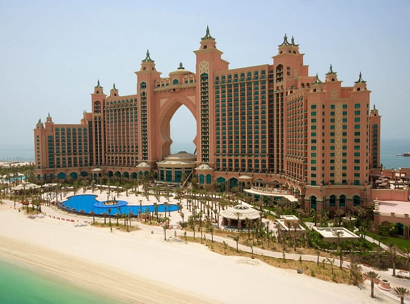 HOTEL ATLANTIS in DUBAI, building, resort, hotel, vacation, beachfront, dubai, HD wallpaper