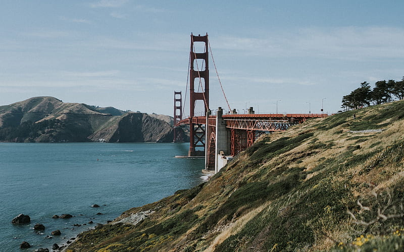 Golden Gate Bridge, red bridge, landmark, summer, San Francisco, California, USA, HD wallpaper