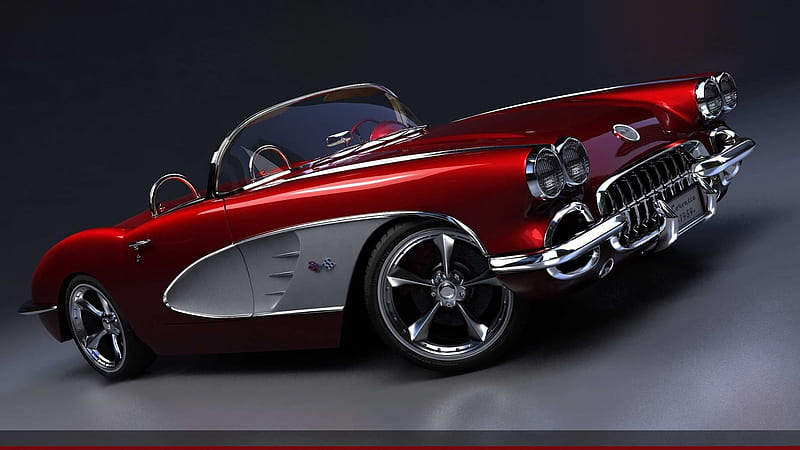 1959 Chevy Corvette, red, corvette, car, chevy, american, esports, vintage, fast, HD wallpaper