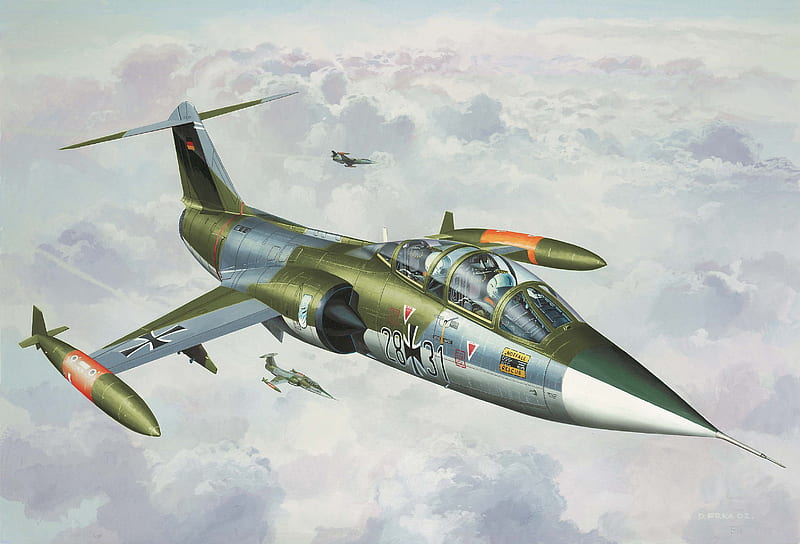 F104 Starfighter, world, art, guerra, starfighter, ww2, airplane, plane, antique, f-104, wwii, drawing, painting, f104, classic, HD wallpaper
