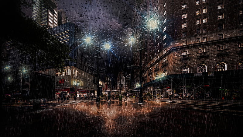 Rainy Night In New York, Cities, rain, New York, New York City, HD wallpaper