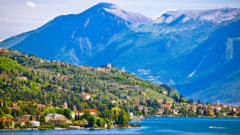 Italy Alps Gardone Riviera Lake And Mountain Travel, HD wallpaper