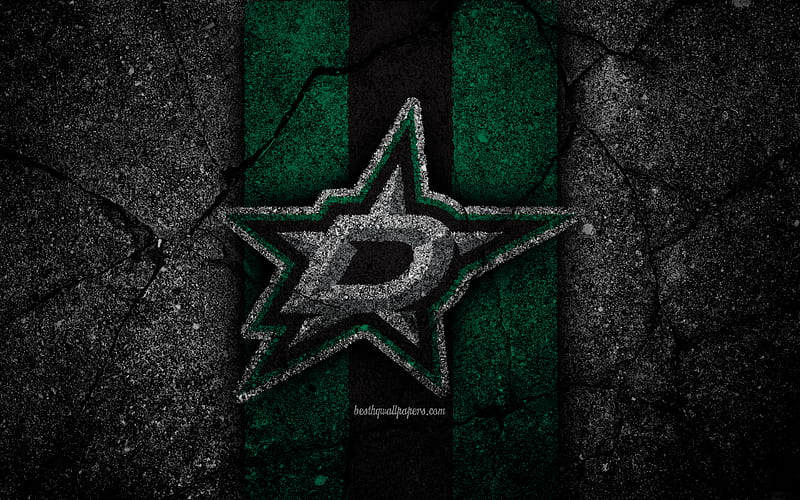 Dallas Stars, logo, hockey club, NHL, black stone, Western Conference, USA, Asphalt texture, hockey, Central Division, HD wallpaper