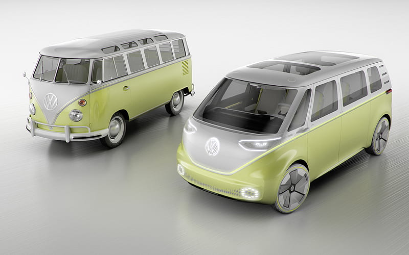 Volkswagen ID Buzz, Concept, 2017, evolution, minibuses, Transporter T1, electric minibus, Volkswagen, HD wallpaper