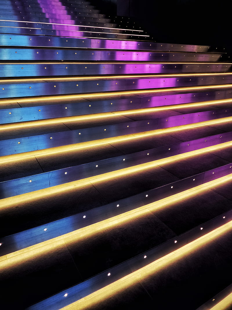 stairs, neon, backlight, light, HD phone wallpaper