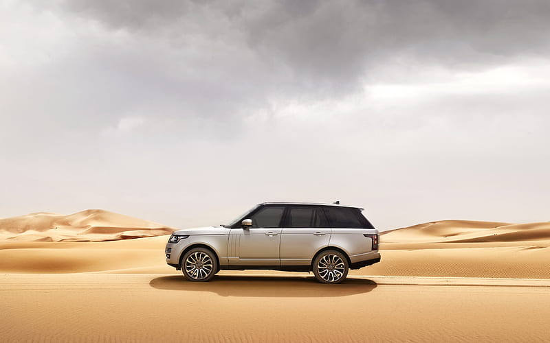 Land Rover, Range Rover Vogue, Luxury SUV, desert, sand, SUV, silver Range Rover, HD wallpaper