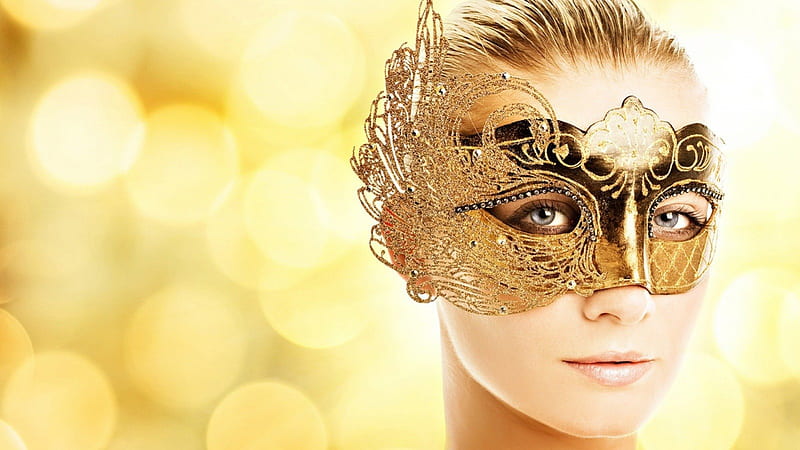 Golden Mask Andreea, graphy, lady, mask, golden, HD wallpaper