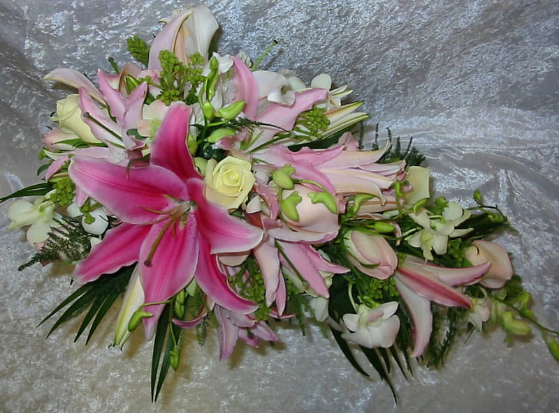Teardrop Bouquet, lily, flowers, bouquet, marbled background, HD wallpaper