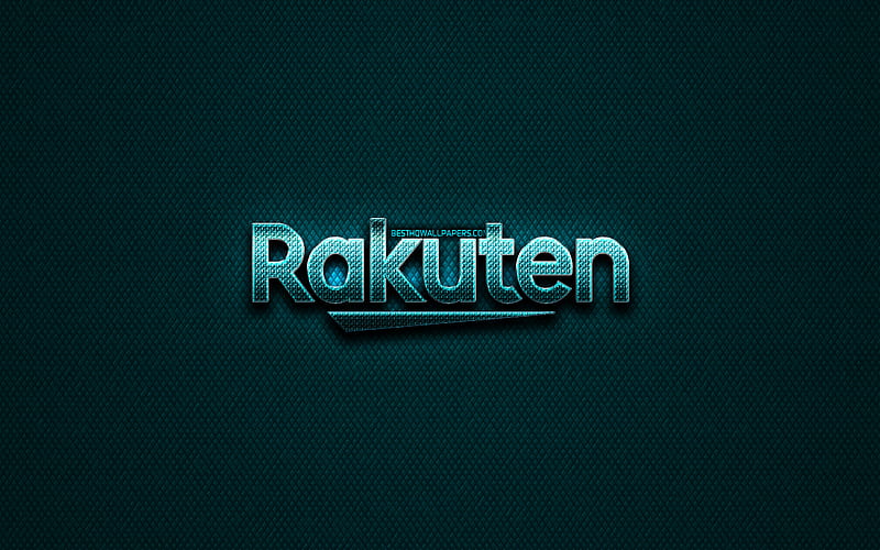 Rakuten glitter logo, creative, blue metal background, Rakuten logo, brands, Rakuten, HD wallpaper